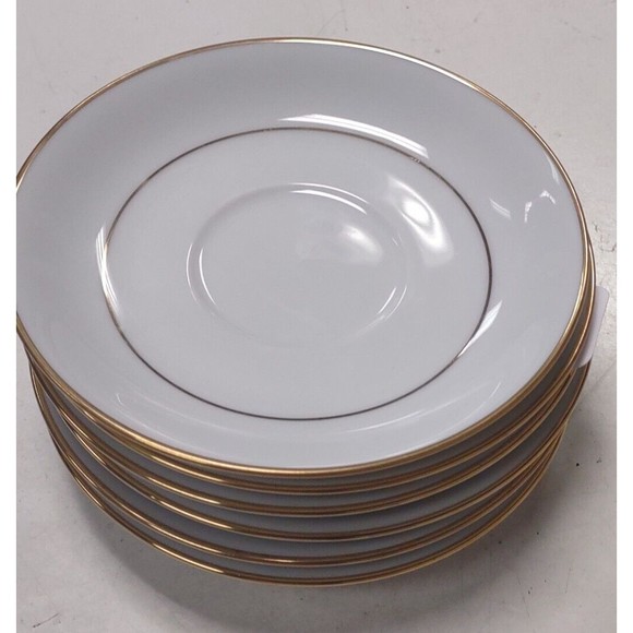 NORITAKE CHINA DAWN COFFEE TEA SAUCERS 5930 GOLD and WHITE CHINA (Lot of 6) - Picture 6 of 6